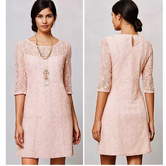 Anthropologie Dresses & Skirts - Anthropologie Maeve Lefkara Lace Dress Size Medium Blush 3/4 Sleeve